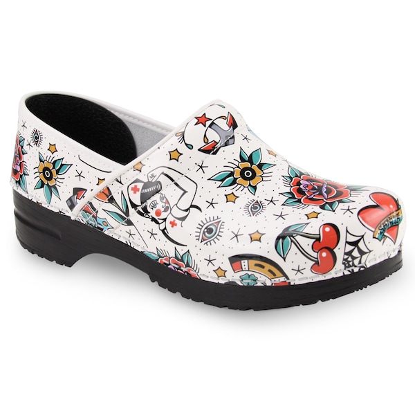 Women's Closed Back Clog, Printed Patent Leather Upper, Polyurethane Outsole, Multicolor, M